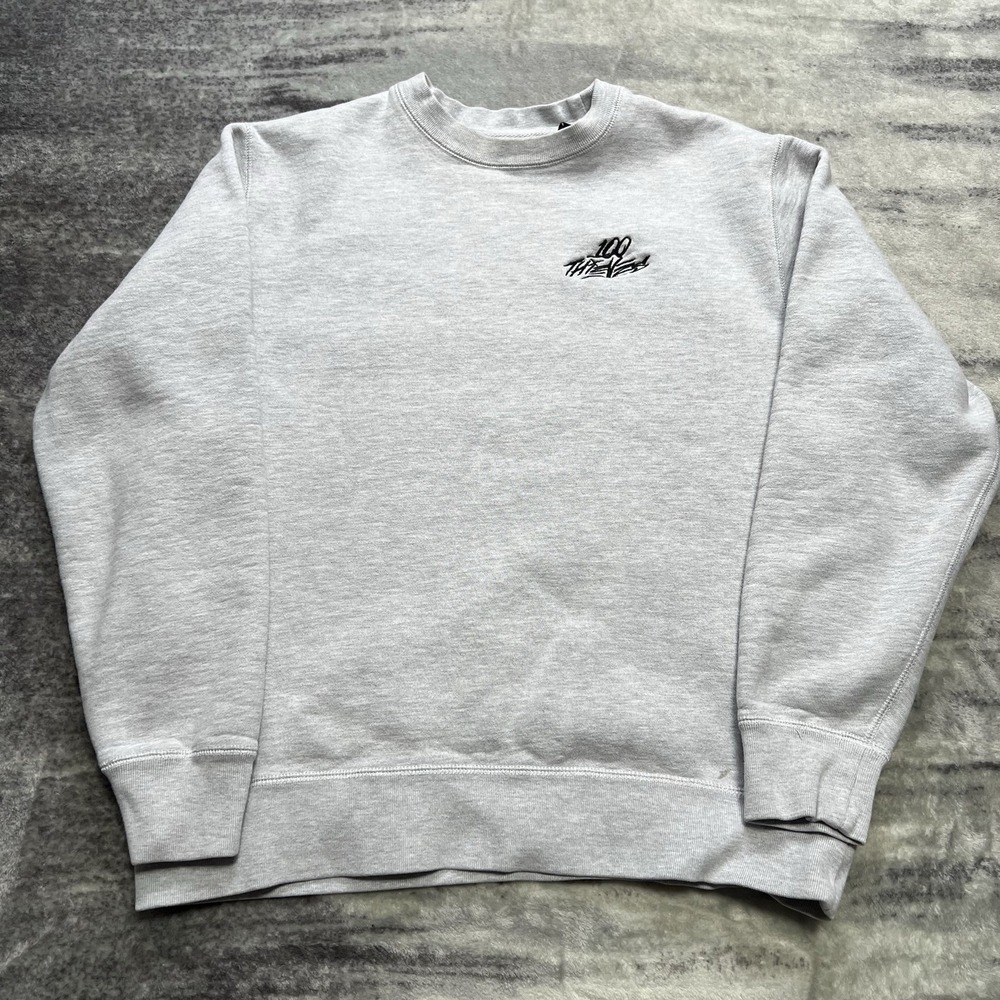 100 Thieves Pullover Mens M Gray Embroidered Crewneck Sweatshirt Heavyweight